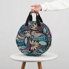 Embroidery Thread Bag with Maple Leaves Round Embroidered Circle Bag Blue Color Knitting Tote Bag Sewing Accessories