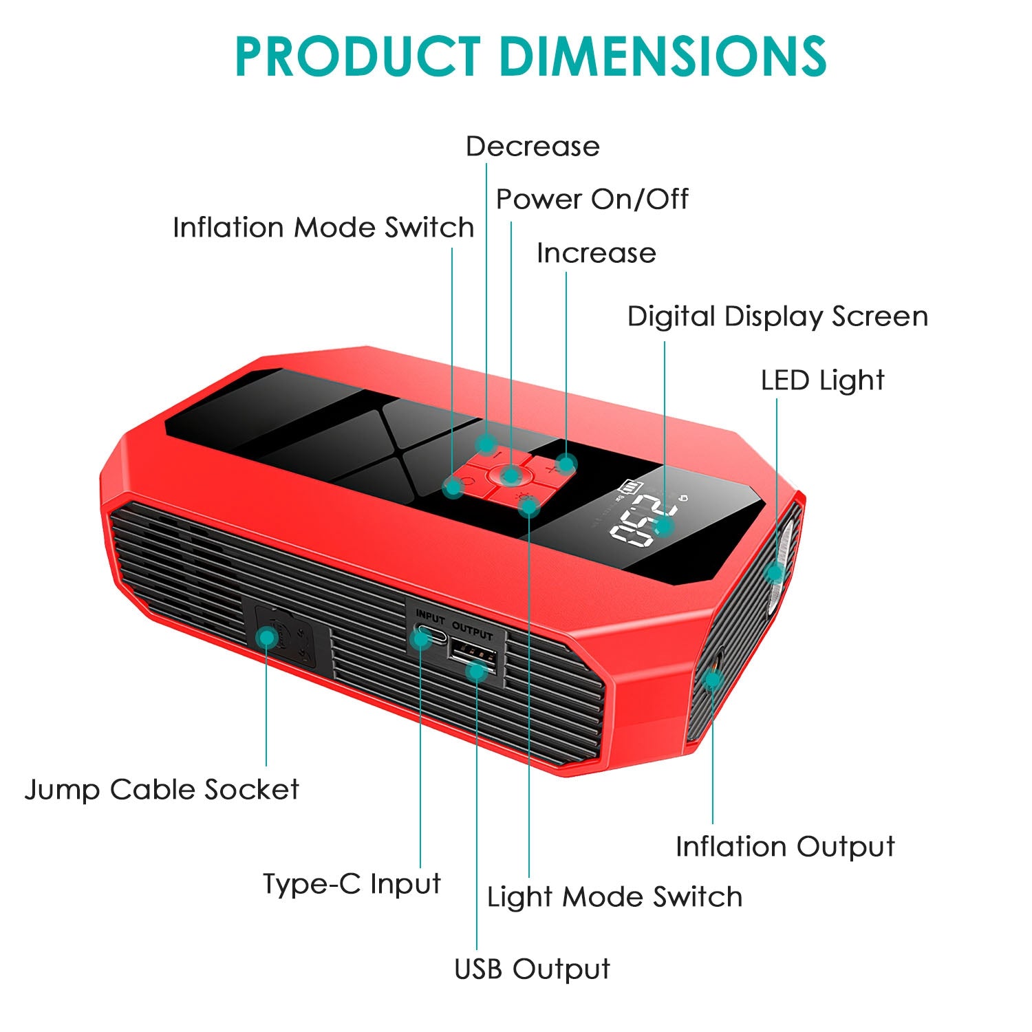 1Pc Portable Car Jump Starter Air Compressor