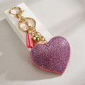 Heart-shaped Rhinestone Leather Keychain With Tassels