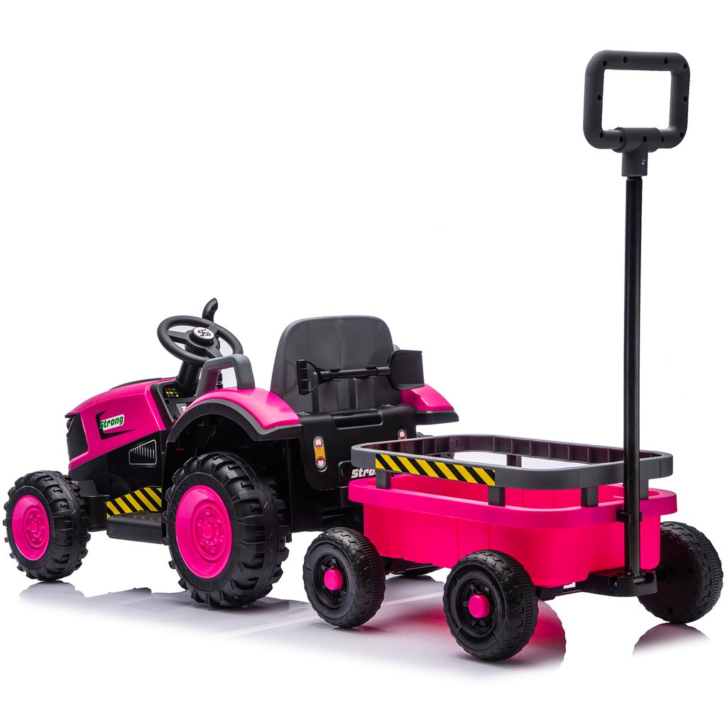 Kids Electric Ride On Tractor With Trailer 12V Powered Children's Farm Tractor Toy Car With LED Lights, Music PP Material For 3-6 Years Old