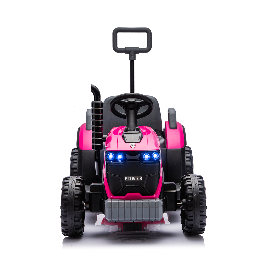 Kids Electric Ride On Tractor With Trailer 12V Powered Children's Farm Tractor Toy Car With LED Lights, Music PP Material For 3-6 Years Old