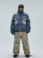 Loose-fit Cotton-padded Jacket With A Washed Vintage Look Roomy Padded Denim Coat For Extra Warmth