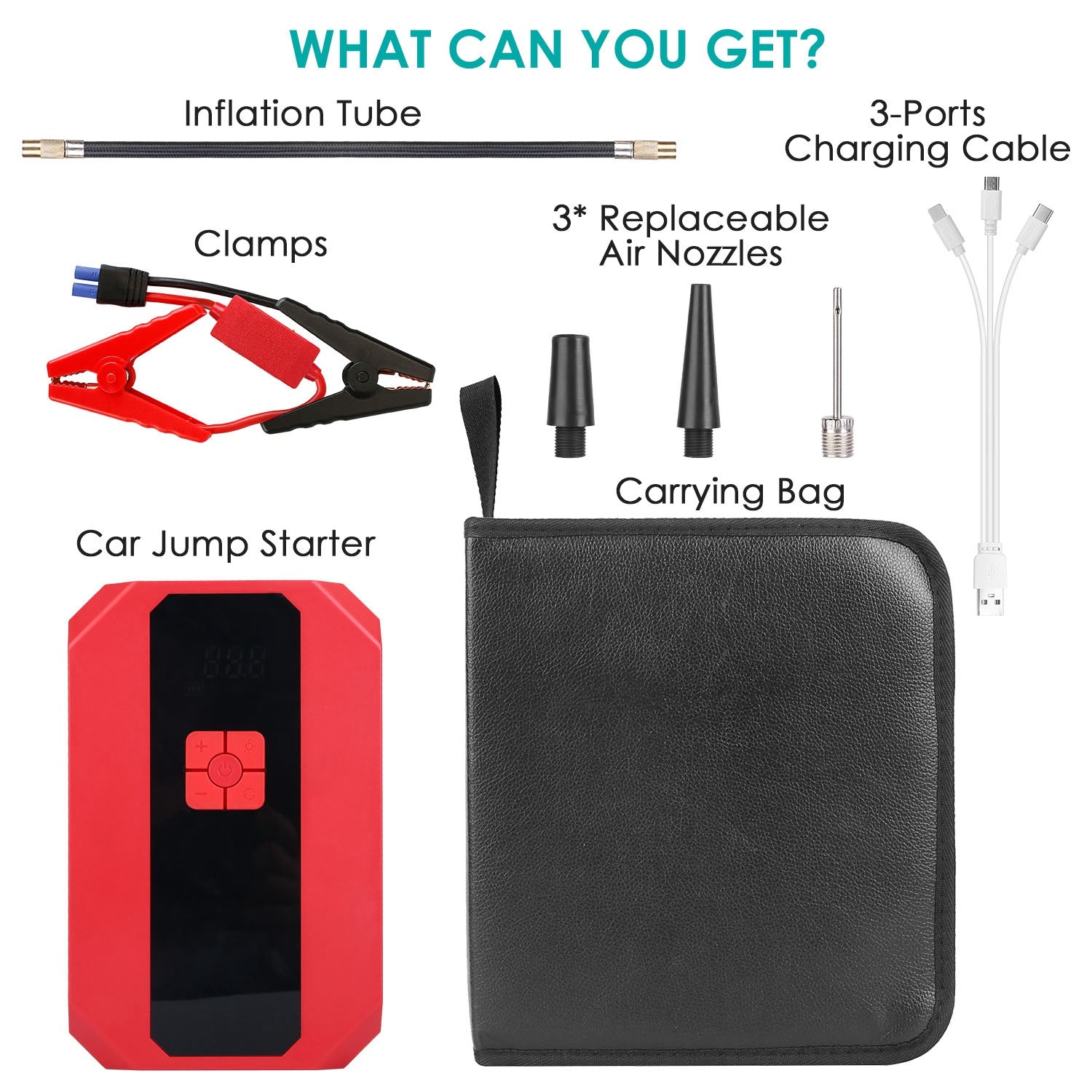 1Pc Portable Car Jump Starter Air Compressor
