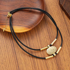 Vintage Oval Metal Faux Leather Necklace Bracelet