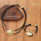 Vintage Oval Metal Faux Leather Necklace Bracelet