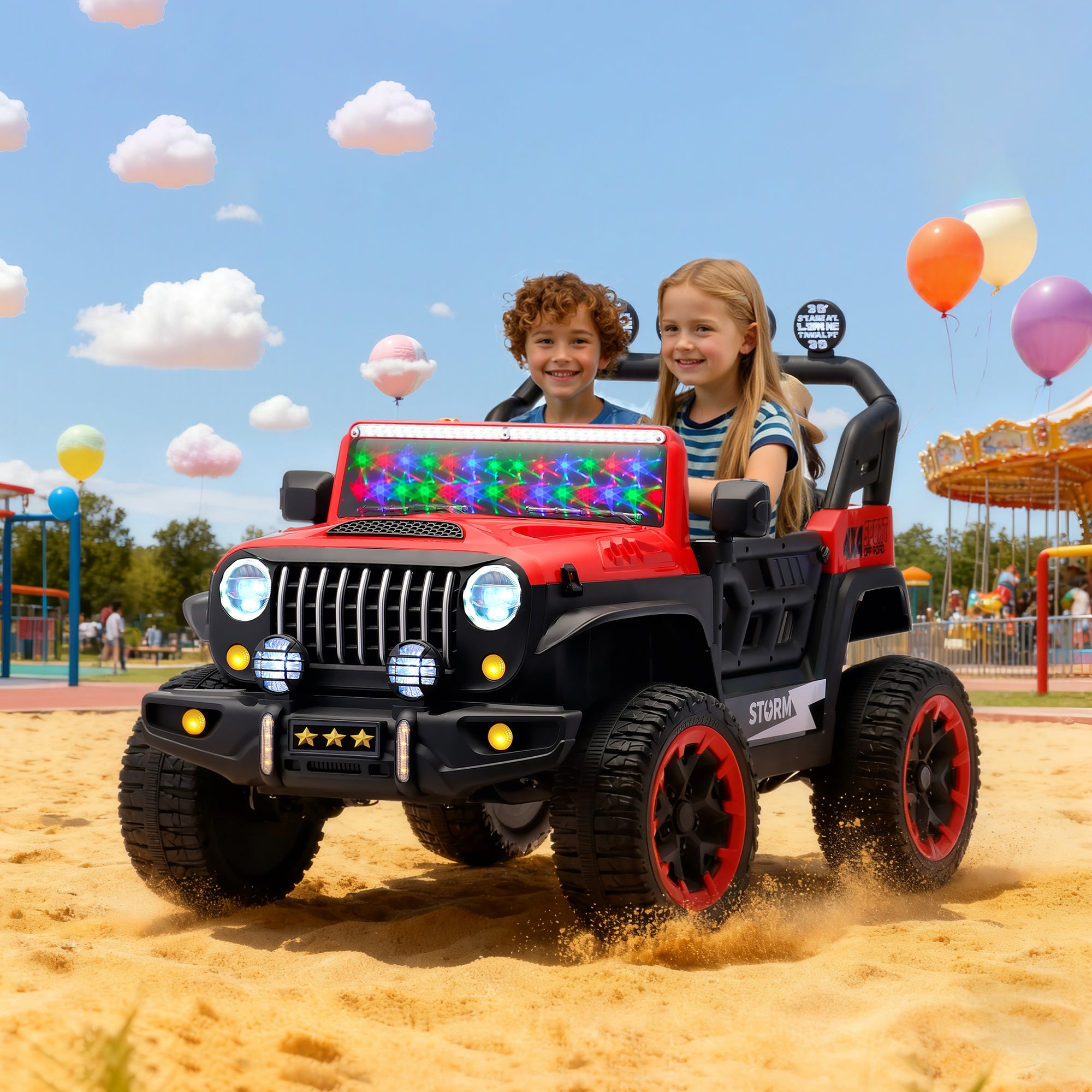 24V Children's Riding Toy, 2-seater Children's Electric Car With Remote Control, 4WD Motor