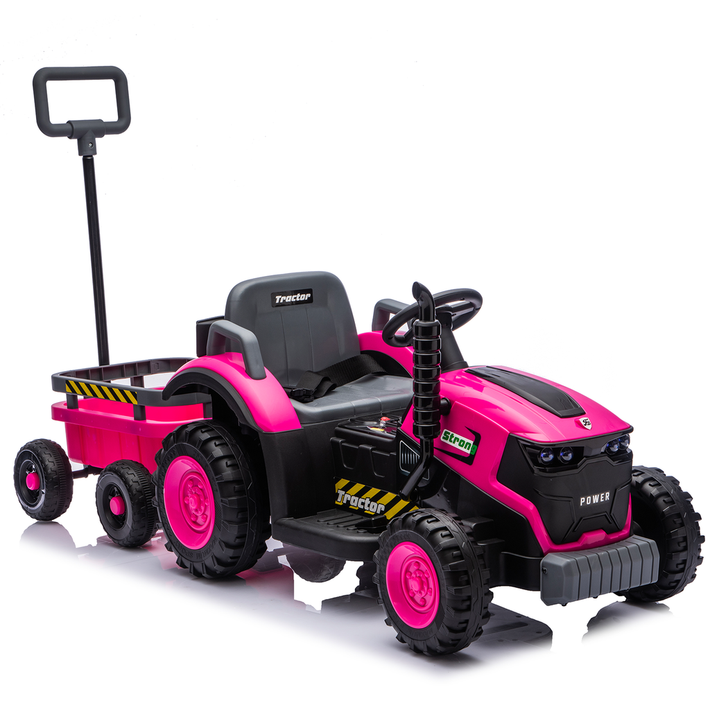 Kids Electric Ride On Tractor With Trailer 12V Powered Children's Farm Tractor Toy Car With LED Lights, Music PP Material For 3-6 Years Old