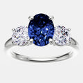 Oval Blue Sapphire & Diamond 3-Stone Engagement Ring in 14kt Gold