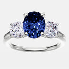 Oval Blue Sapphire & Diamond 3-Stone Engagement Ring in 14kt Gold
